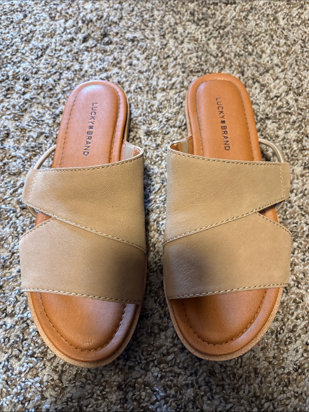 Lucky Brand Tan Crisscross Slide Sandals